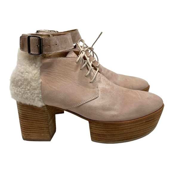 Creatures Of Comfort Pink Leather Platform Shearling Lace Up Ankle Booties 39.5 - Picture 6 of 14